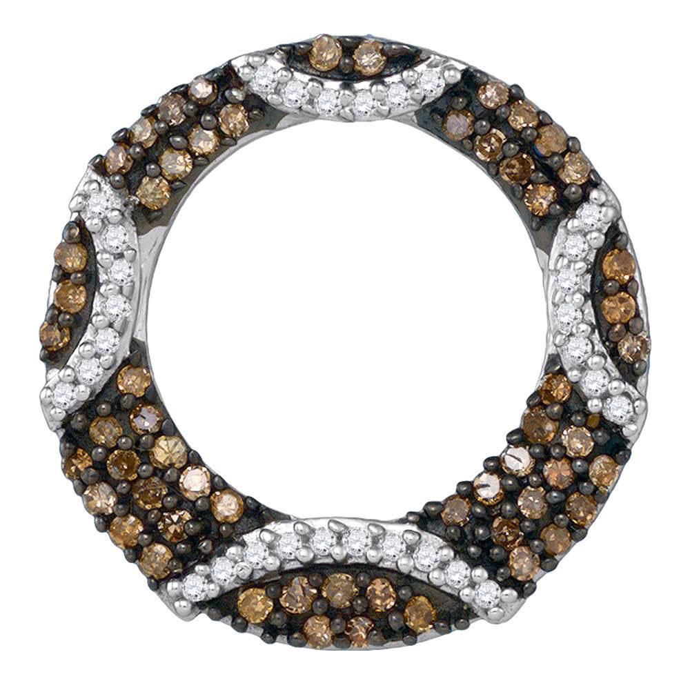 Eternal Brown Diamond Circle Pendant | 10kt White Gold Womens Round Brown Diamond Stripe Circle Pendant 3/8 Cttw - Splendid Jewellery