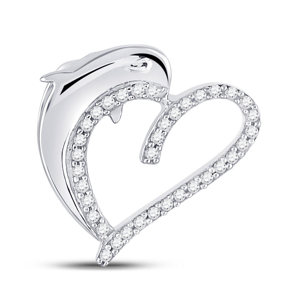 Eternal Love: 10kt White Gold Diamond Dolphin Heart Pendant - Splendid Jewellery