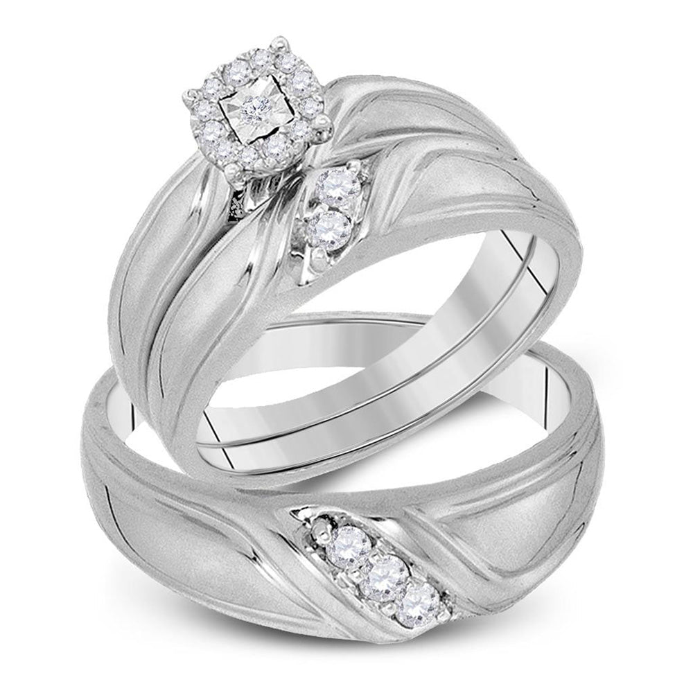 Eternal Love 10kt White Gold His Hers Round Diamond Cluster Matching Wedding Set 1/4 Cttw - Splendid Jewellery