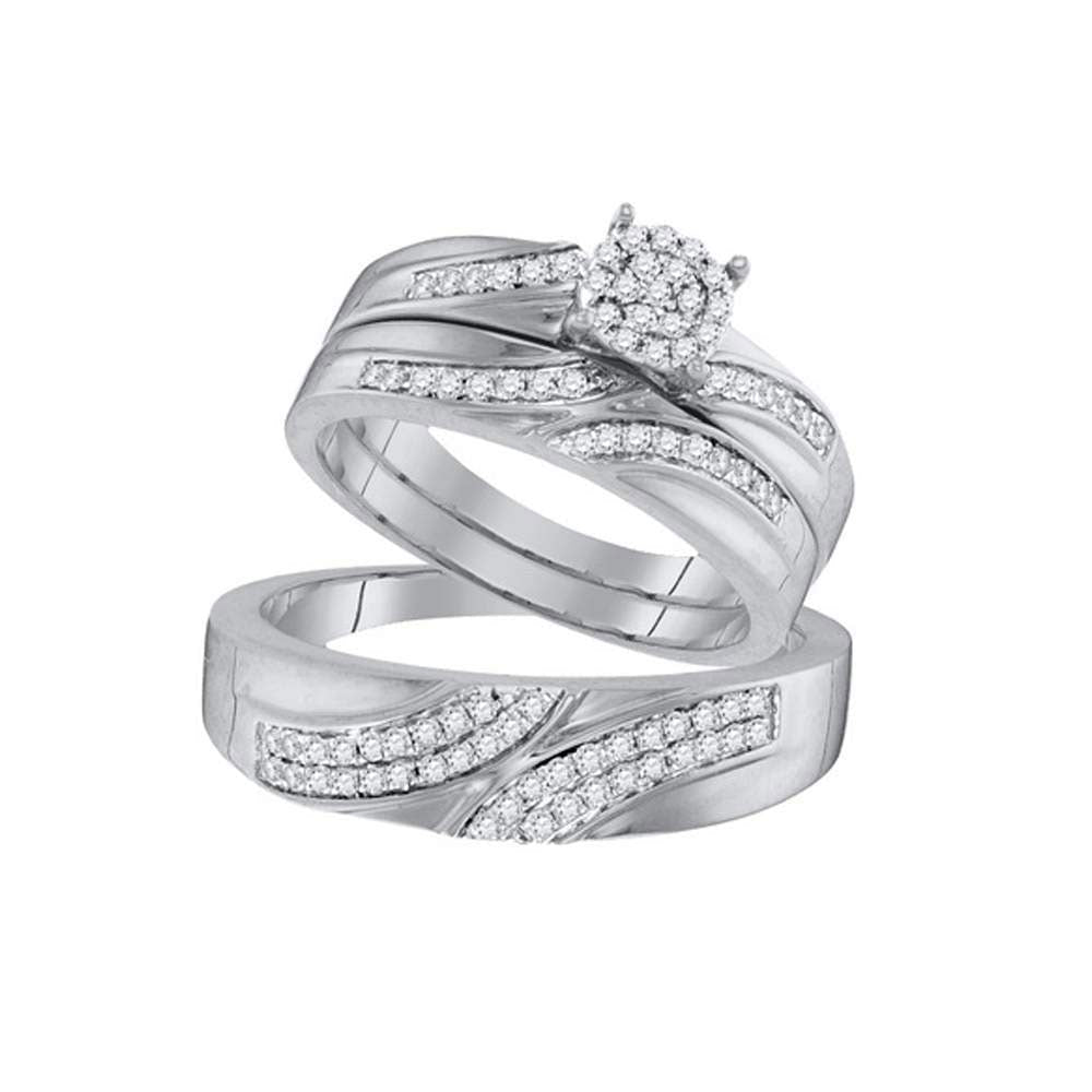Eternal Love 10kt White Gold His Hers Round Diamond Cluster Wedding Set - Splendid Jewellery