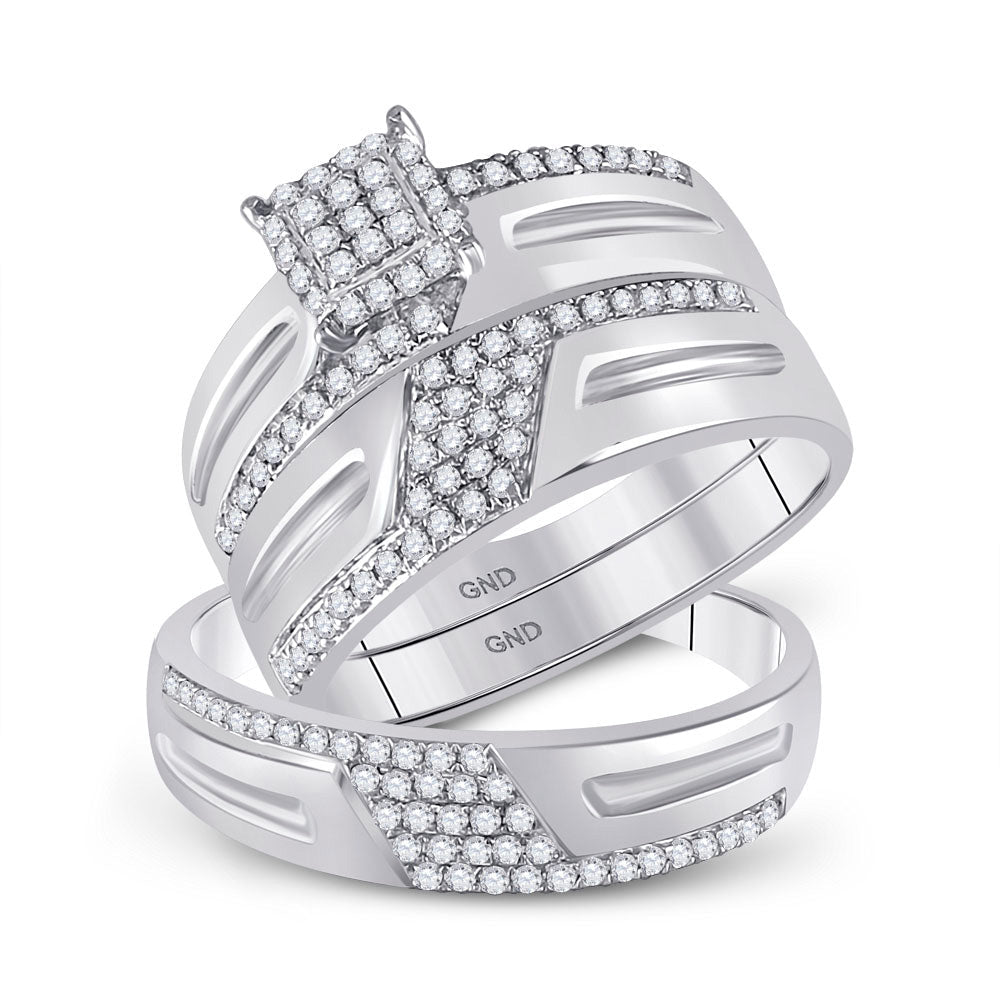 Eternal Love 10kt White Gold His Hers Round Diamond Square Matching Wedding Set 1/2 Cttw - Splendid Jewellery