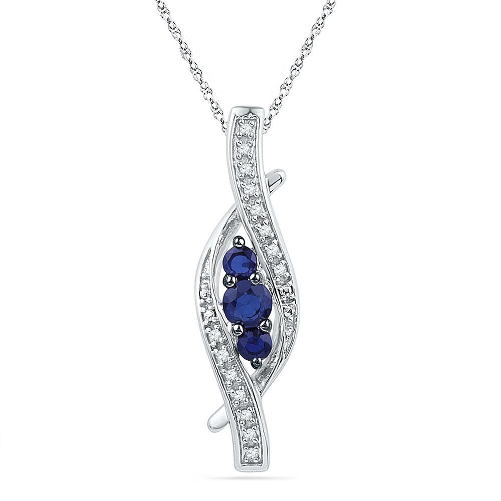 Ethereal Blue Sky Pendant | Sterling Silver Womens Round Lab - Created Blue Sapphire Diamond Pendant 1/20 Cttw | Splendid Jewellery - Splendid Jewellery
