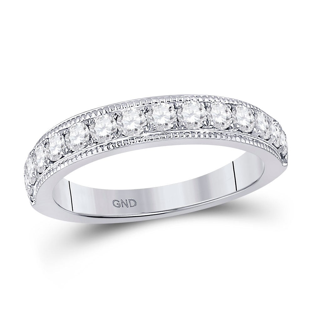 Ethereal Elegance: 14kt White Gold Womens Round Diamond Wedding Single Row Band 3/4 Cttw - Splendid Jewellery