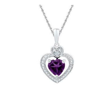 February Birthstone Purple Lab Amethyst Diamond Heart Pendant - Splendid Jewellery