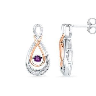 February Birthstone Sterling Silver Round Lab Amethyst Dangle Earrings - Splendid Jewellery
