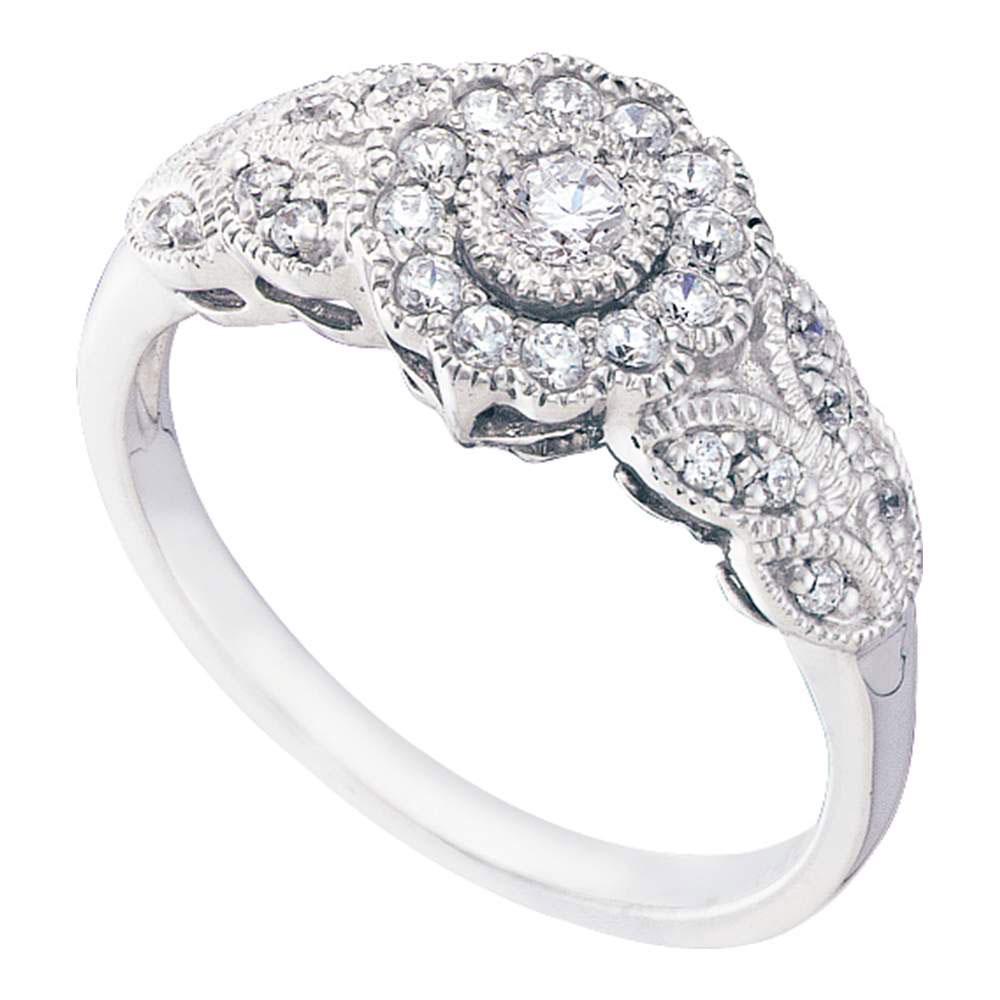 Floral Brilliance Diamond Fashion Ring | 10kt White Gold Womens Round Diamond Solitaire Cluster Milgrain Ring 1/3 Cttw - Splendid Jewellery