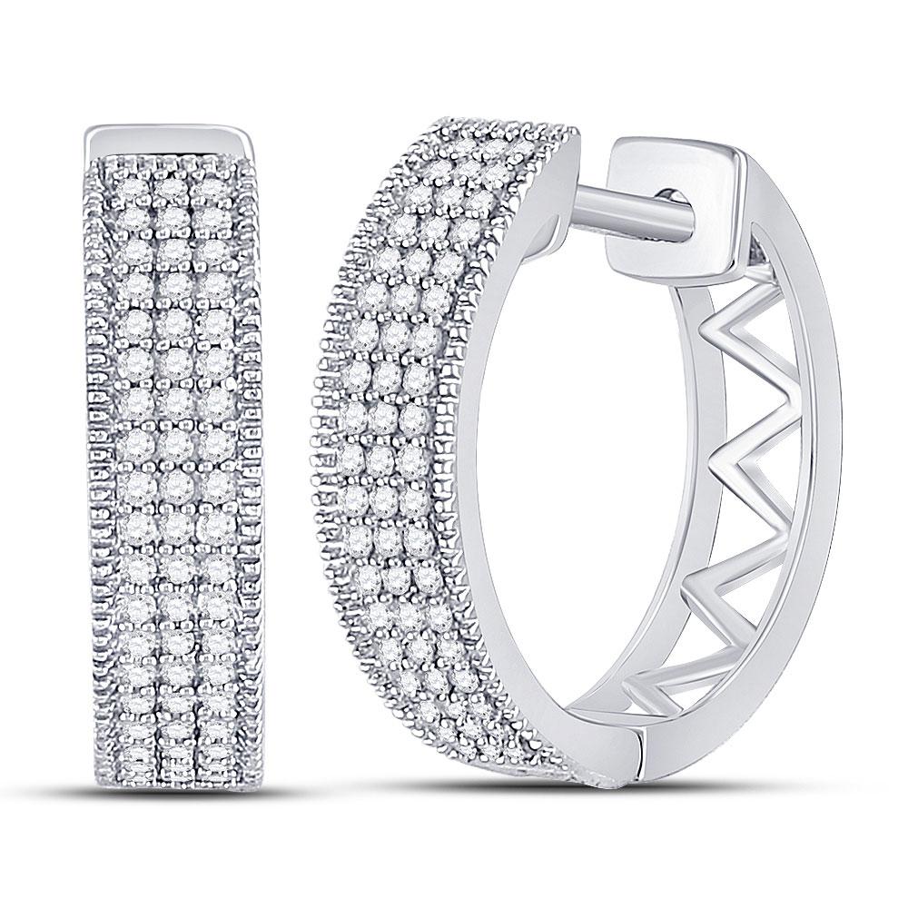 Glamorous Brilliance: 10kt White Gold Triple Row Pave Hoop Earrings with 1/3 Cttw Diamonds - Splendid Jewellery
