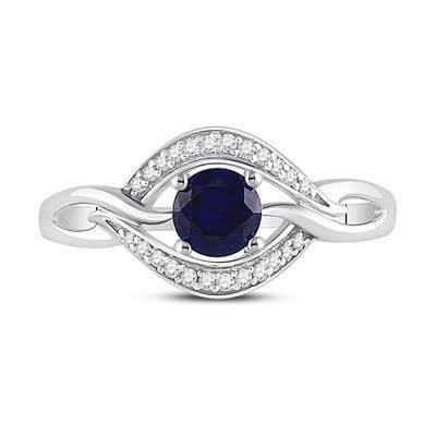 Iridescent Sterling Silver Solitaire Diamond Ring with Lab Sapphire Birthstone - Splendid Jewellery