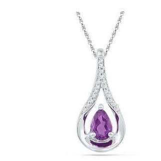 Lab Amethyst February Birthstone and Solitaire Diamond Teardrop - Splendid Jewellery
