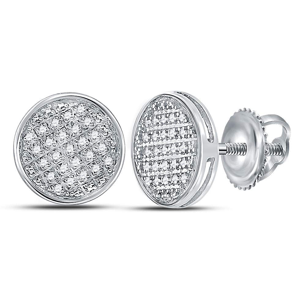 Men's Diamond Earrings | 10kt White Gold Mens Round Diamond Circle Disk Cluster Earrings 1/8 Cttw | Splendid Jewellery - Splendid Jewellery