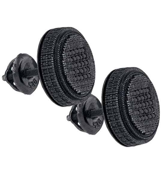 Black Diamond Cluster Stud Earrings for Men - Striking Sterling Silver Round Cut 1/6 Cttw Top View from Splendid Jewellery