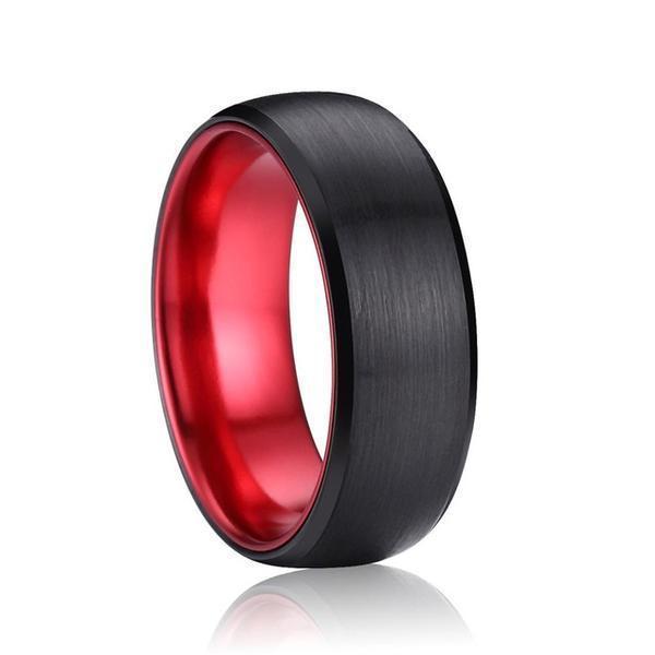 Men’s Pitch Black and Deep Red Tungsten Wedding Ring - Splendid Jewellery