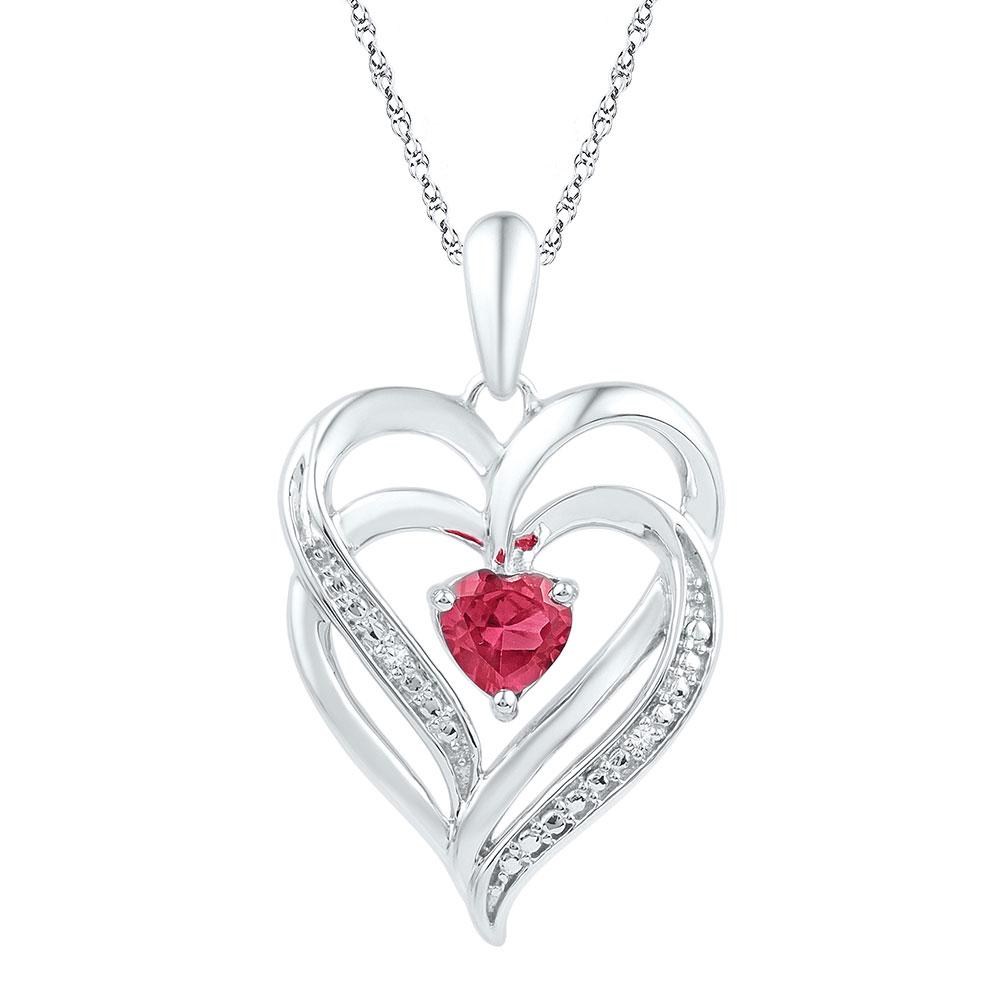 Passion's Embrace: Sterling Silver Lab - Created Ruby & Diamond Heart Pendant - Splendid Jewellery