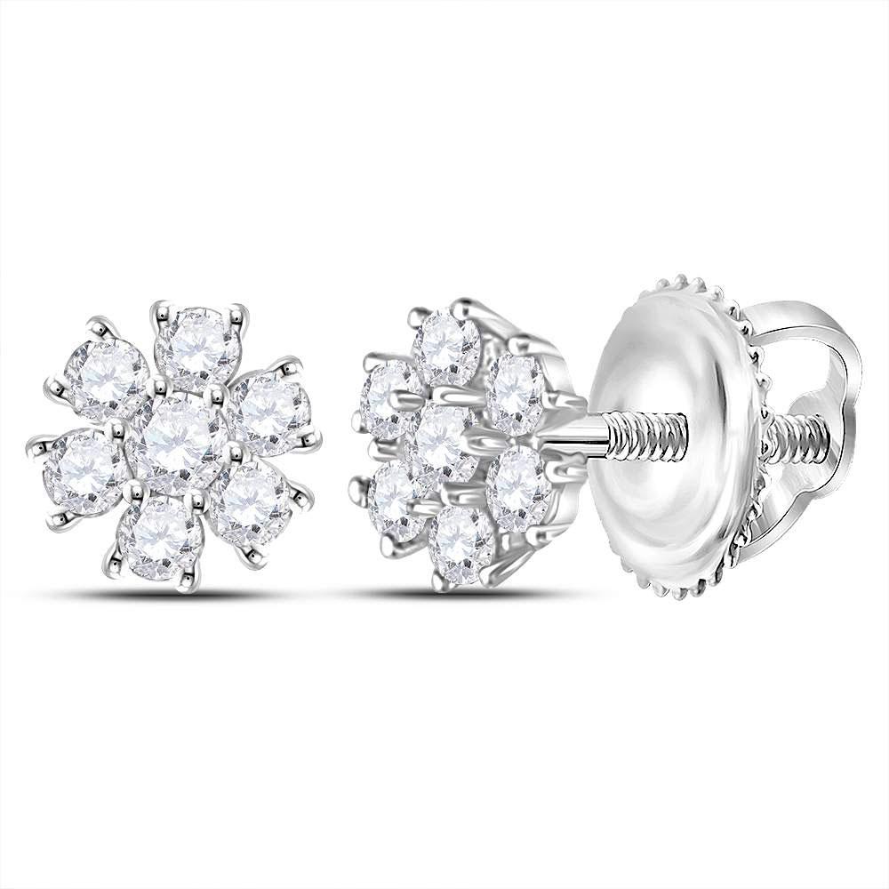Radiant Blooms: 10kt White Gold Diamond Flower Cluster Burst Earrings - Splendid Jewellery