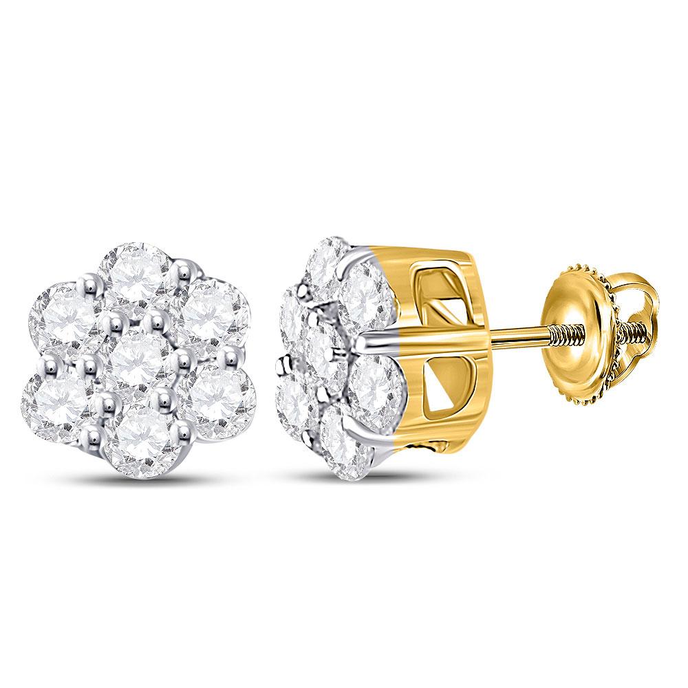 Radiant Blossom: 10kt Yellow Gold Diamond Flower Cluster Earrings - Splendid Jewellery