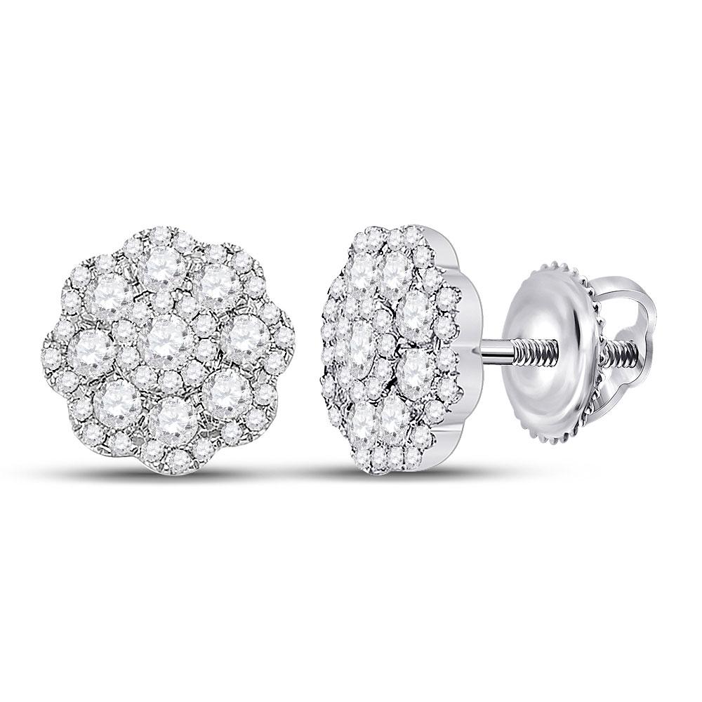 Radiant Blossom: 14kt White Gold Diamond Cluster Earrings - Splendid Jewellery
