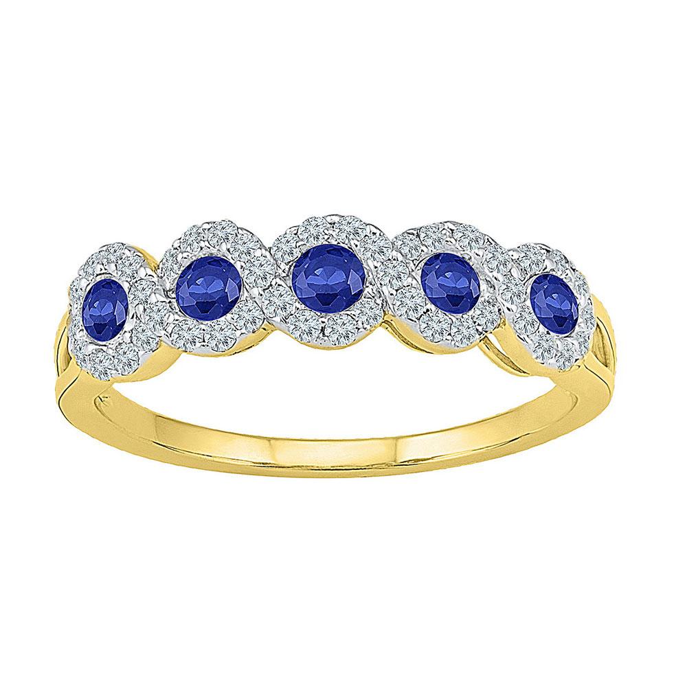 Radiant Blue Sapphire Delight | 10kt Yellow Gold Gemstone Band Ring 1/2 Cttw - Splendid Jewellery