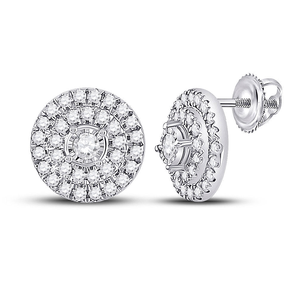 Radiant Brilliance: 10kt White Gold Womens Round Diamond Circle Earrings 1/4 Cttw - Splendid Jewellery