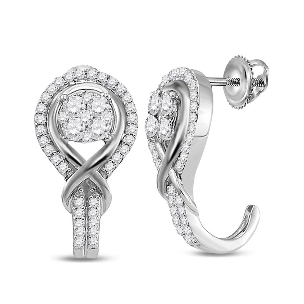 Radiant Brilliance: 10kt White Gold Womens Round Diamond Half J Hoop Earrings 1/2 Cttw - Splendid Jewellery