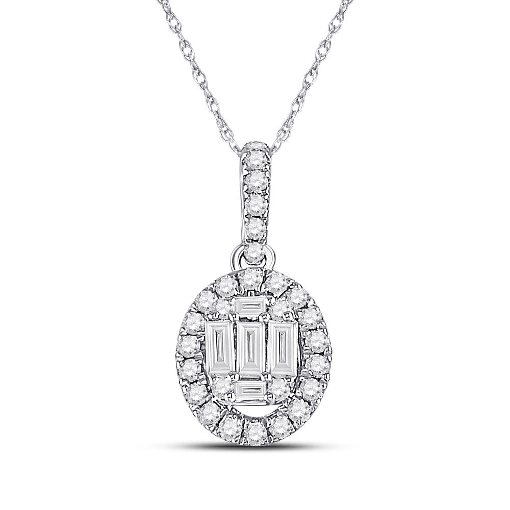 Radiant Brilliance: 14kt White Gold Baguette Diamond Oval Pendant 1/3 Cttw - Splendid Jewellery