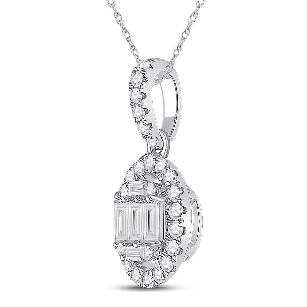 Radiant Brilliance: 14kt White Gold Baguette Diamond Oval Pendant 1/3 Cttw - Splendid Jewellery