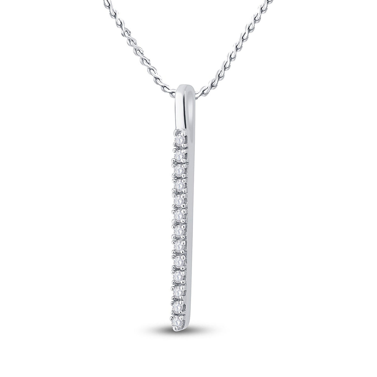 Radiant Brilliance: 14kt White Gold Diamond Bar Pendant - Splendid Jewellery