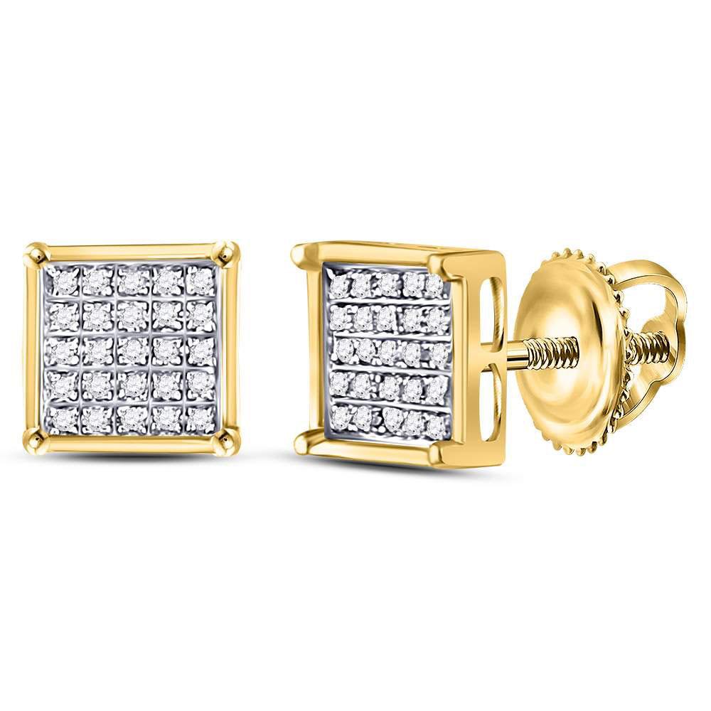 Radiant Brilliance: 14kt Yellow Gold Diamond Square Cluster Earrings - Splendid Jewellery