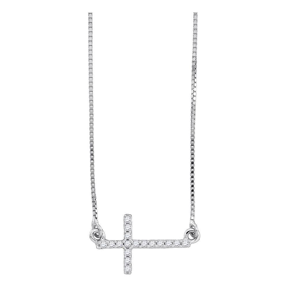 Radiant Cross Diamond Pendant Necklace | 10kt White Gold Womens Round Diamond Cross Pendant Necklace Chain 1/10 Cttw | Splendid Jewellery - Splendid Jewellery
