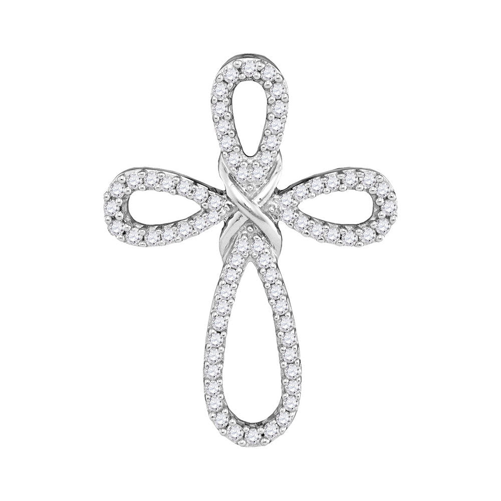 Radiant Cross of Elegance: 10kt White Gold Womens Round Diamond Pendant - Splendid Jewellery