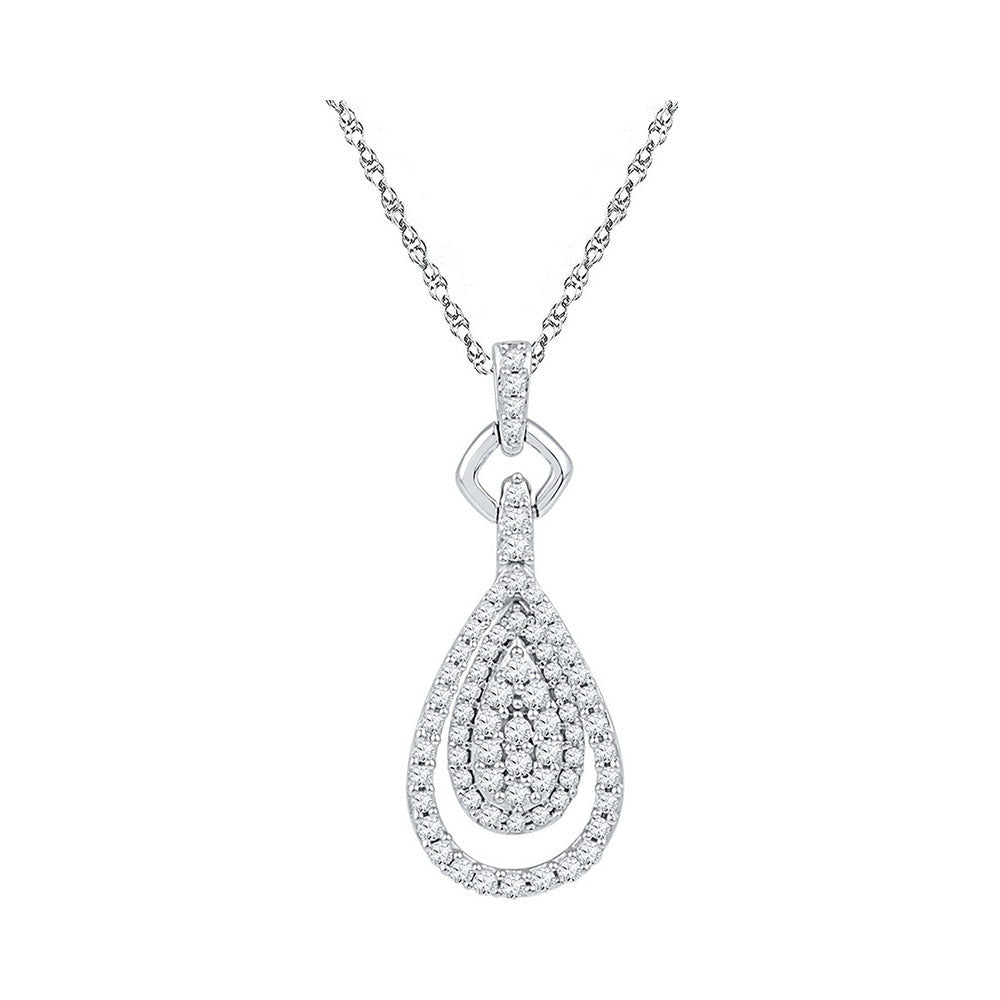 Radiant Diamond Elegance Pendant | 10kt White Gold Womens Round Diamond Teardrop Pendant 1/2 Cttw | Splendid Jewellery - Splendid Jewellery