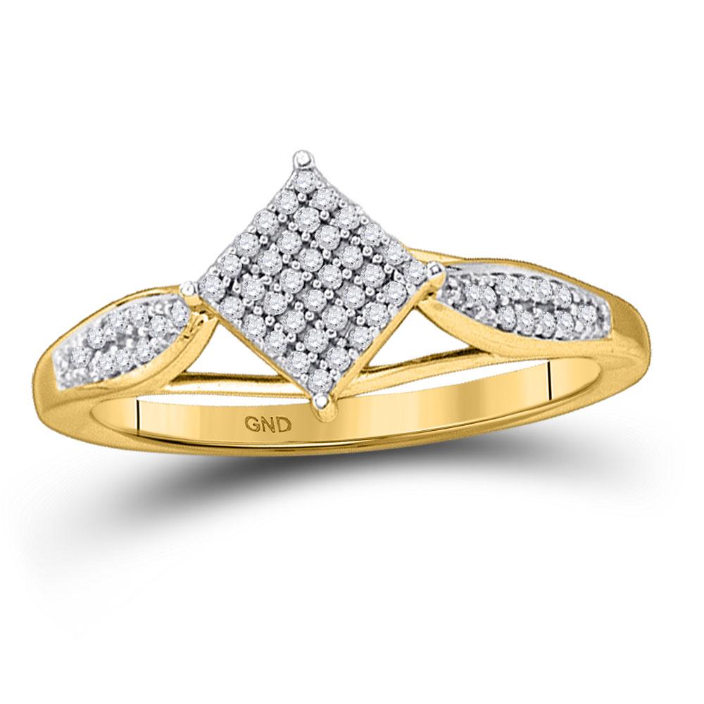 Radiant Elegance: 10kt Yellow Gold Womens Round Diamond Offset Square Cluster Ring - Splendid Jewellery