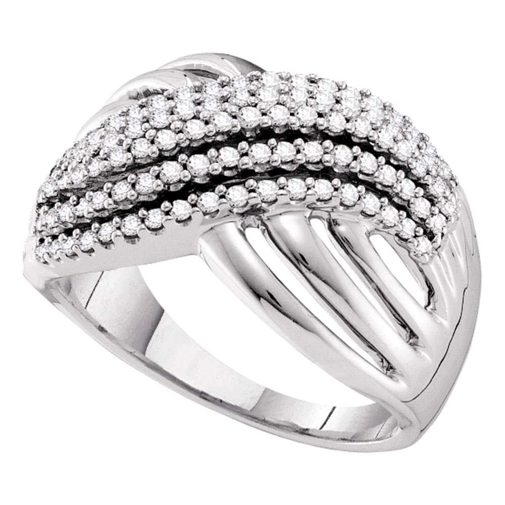 Radiant Elegance: 14kt White Gold Diamond Crossover Strand Band Ring - Splendid Jewellery