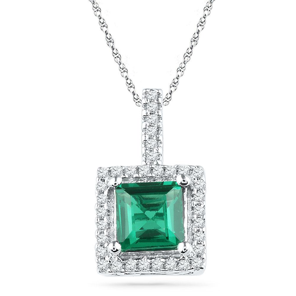 Radiant Emerald and Diamond Fashion Pendant | 10kt White Gold Solitaire Necklace - Splendid Jewellery