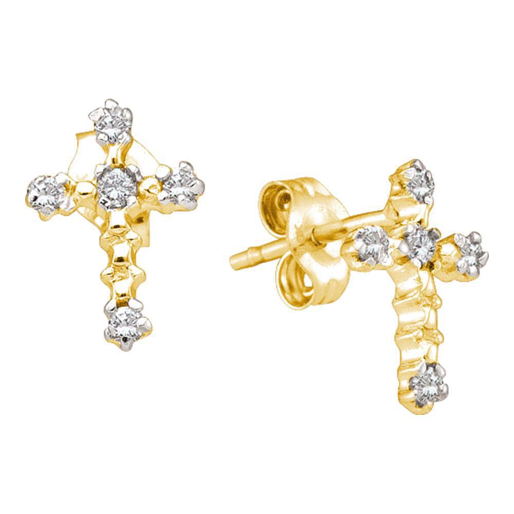 Radiant Faith: 10kt Yellow Gold Womens Round Diamond Cross Earrings - Splendid Jewellery