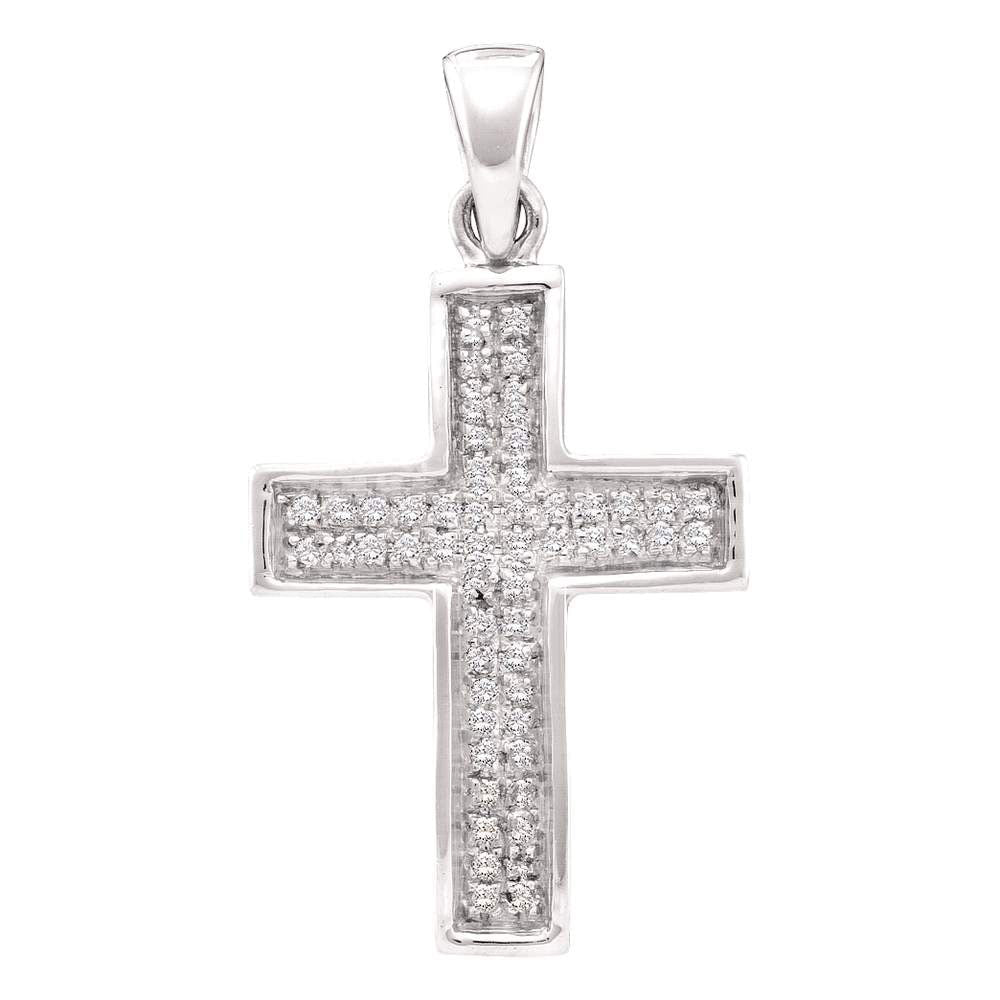 Radiant Glow Diamond Cross Pendant | 10kt Yellow Gold Womens Round Diamond Cross Pendant 1/6 Cttw - Splendid Jewellery