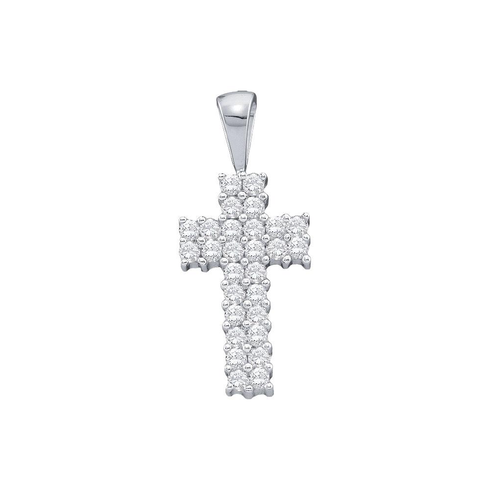 Radiant Glow Diamond Cross Pendant | 14kt White Gold Womens Round Diamond Simple Cross Religious Pendant 1/4 Cttw | Splendid Jewellery - Splendid Jewellery