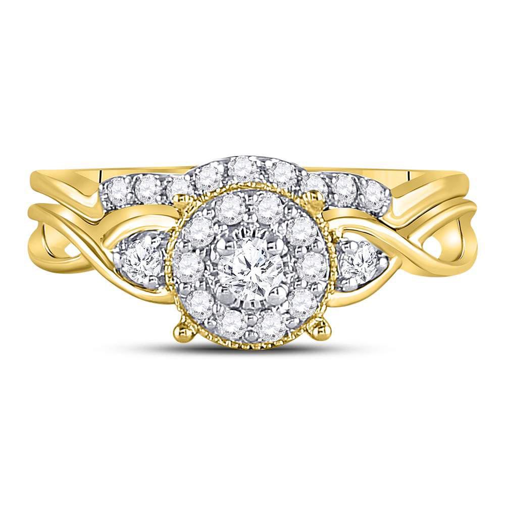 Radiant Love | 10k White Gold Diamond Cluster Bridal Wedding Ring Band Set 1/3 Cttw | Splendid Jewellery - Splendid Jewellery
