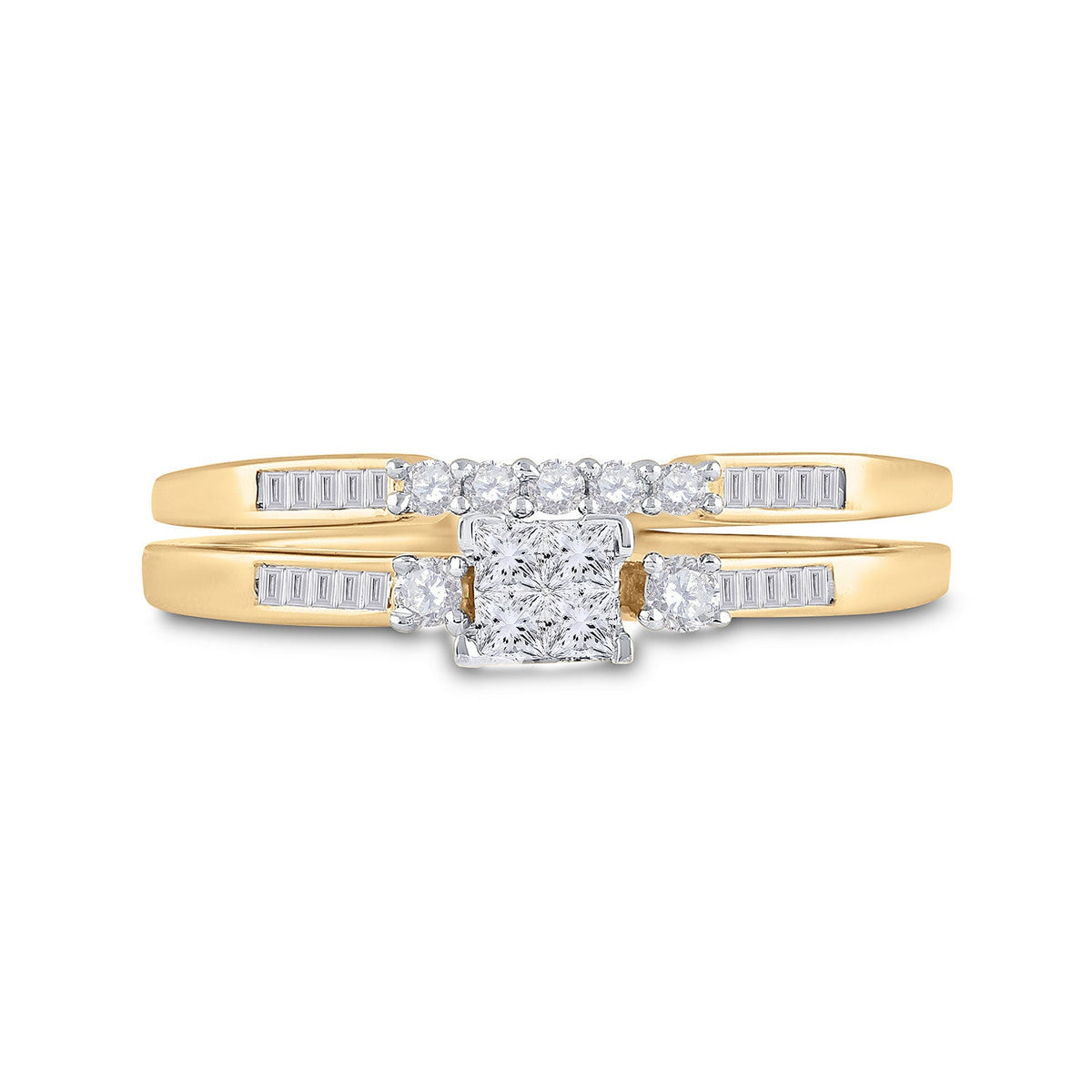 Radiant Love: 10kt Yellow Gold Princess Diamond Bridal Wedding Ring Band Set 1/3 Cttw - Splendid Jewellery