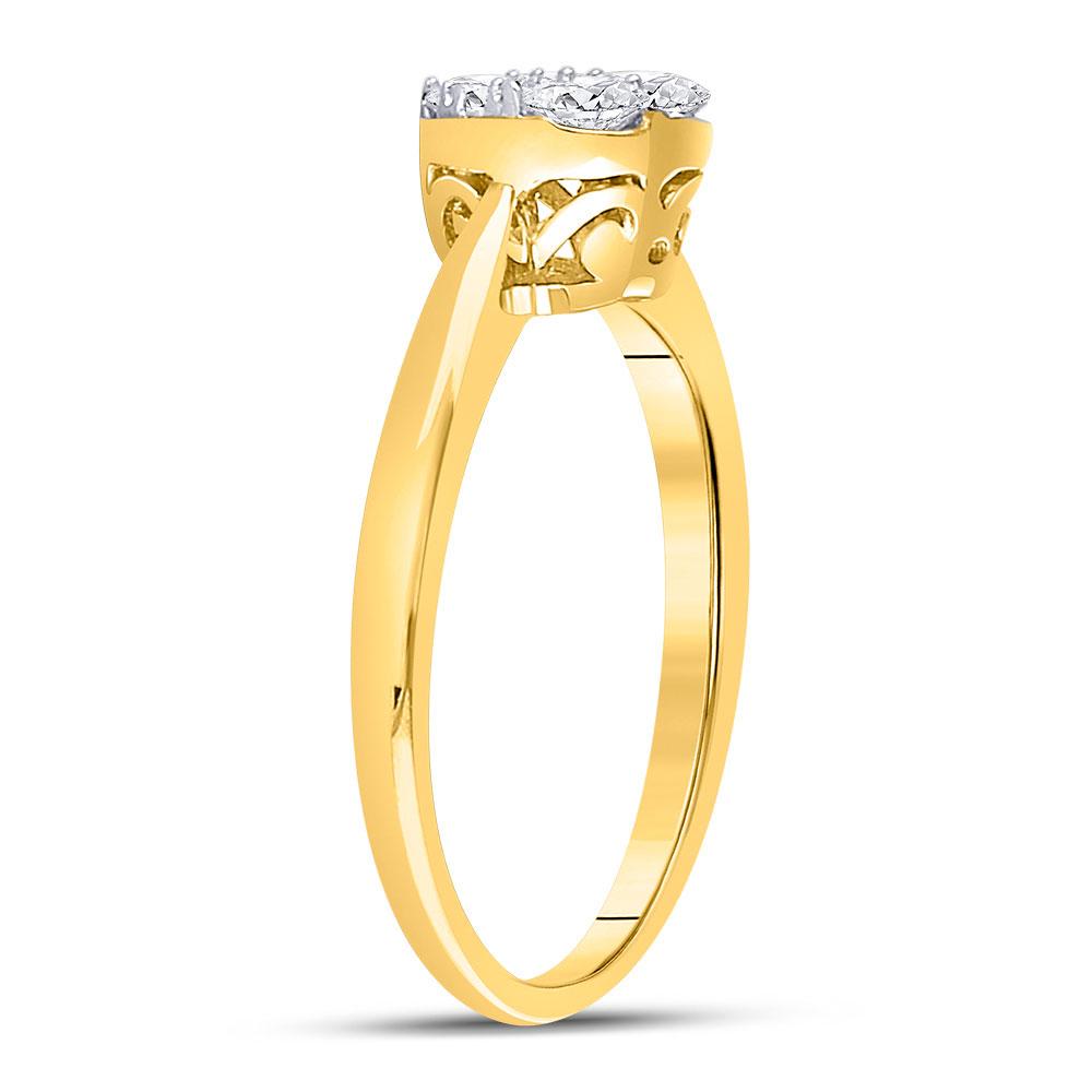 Radiant Love: 10kt Yellow Gold Womens Round Diamond Heart Cluster Ring 1/2 Cttw - Splendid Jewellery