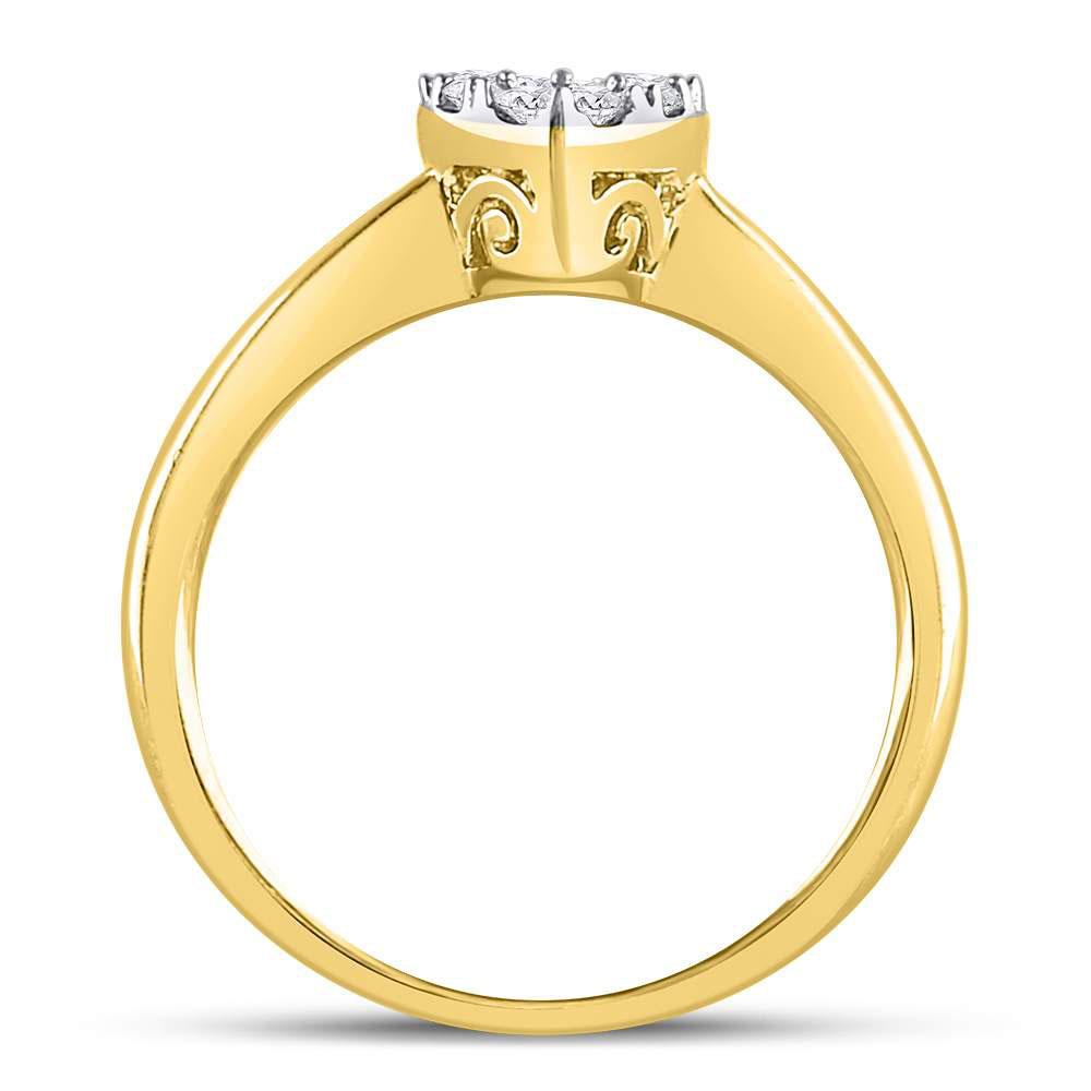 Radiant Love: 10kt Yellow Gold Womens Round Diamond Heart Cluster Ring 1/2 Cttw - Splendid Jewellery