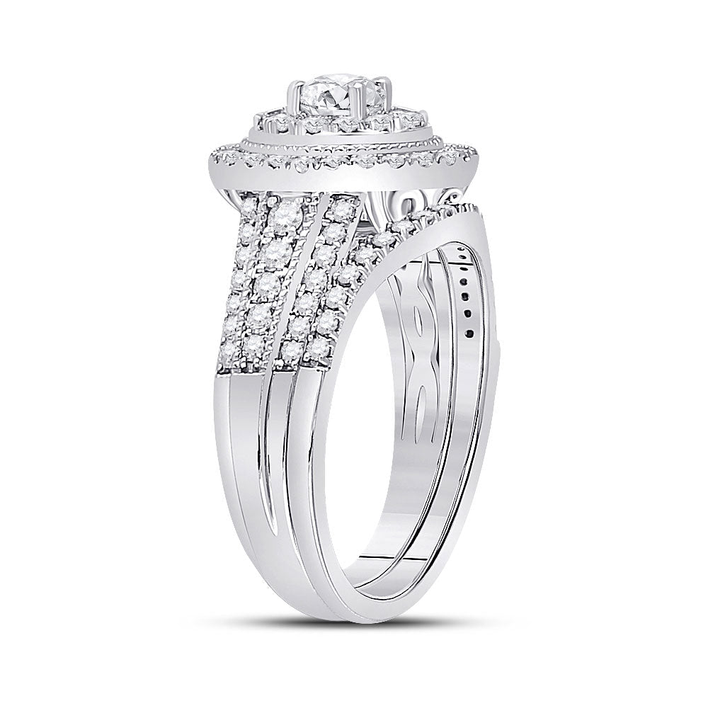 Radiant Love: 14kt White Gold Diamond Bridal Wedding Ring Band Set - Splendid Jewellery