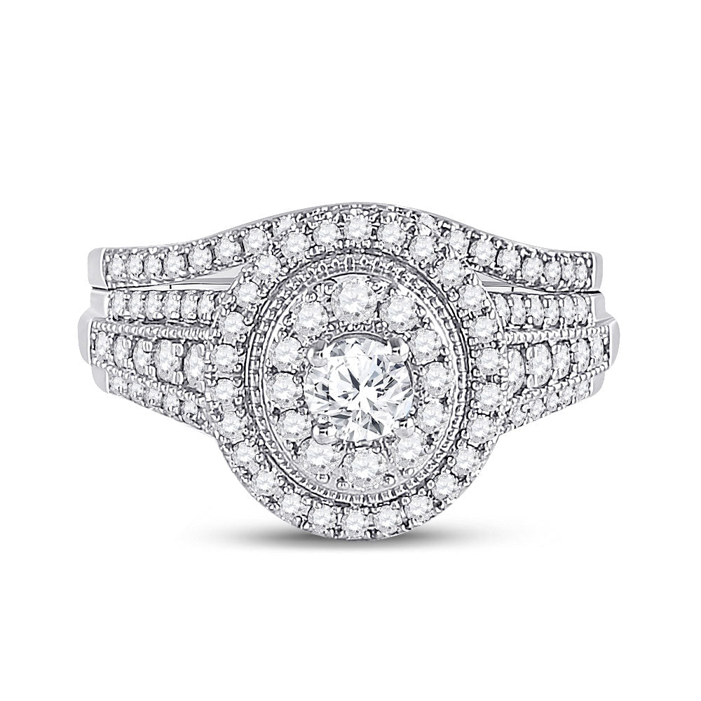 Radiant Love: 14kt White Gold Diamond Bridal Wedding Ring Band Set - Splendid Jewellery