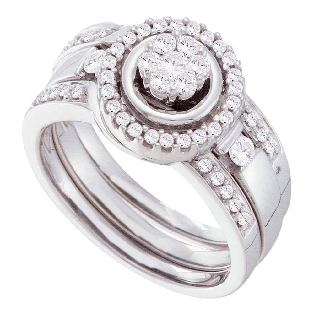 Radiant Love 14kt White Gold Diamond Cluster Bridal Wedding Ring Band Set - Splendid Jewellery