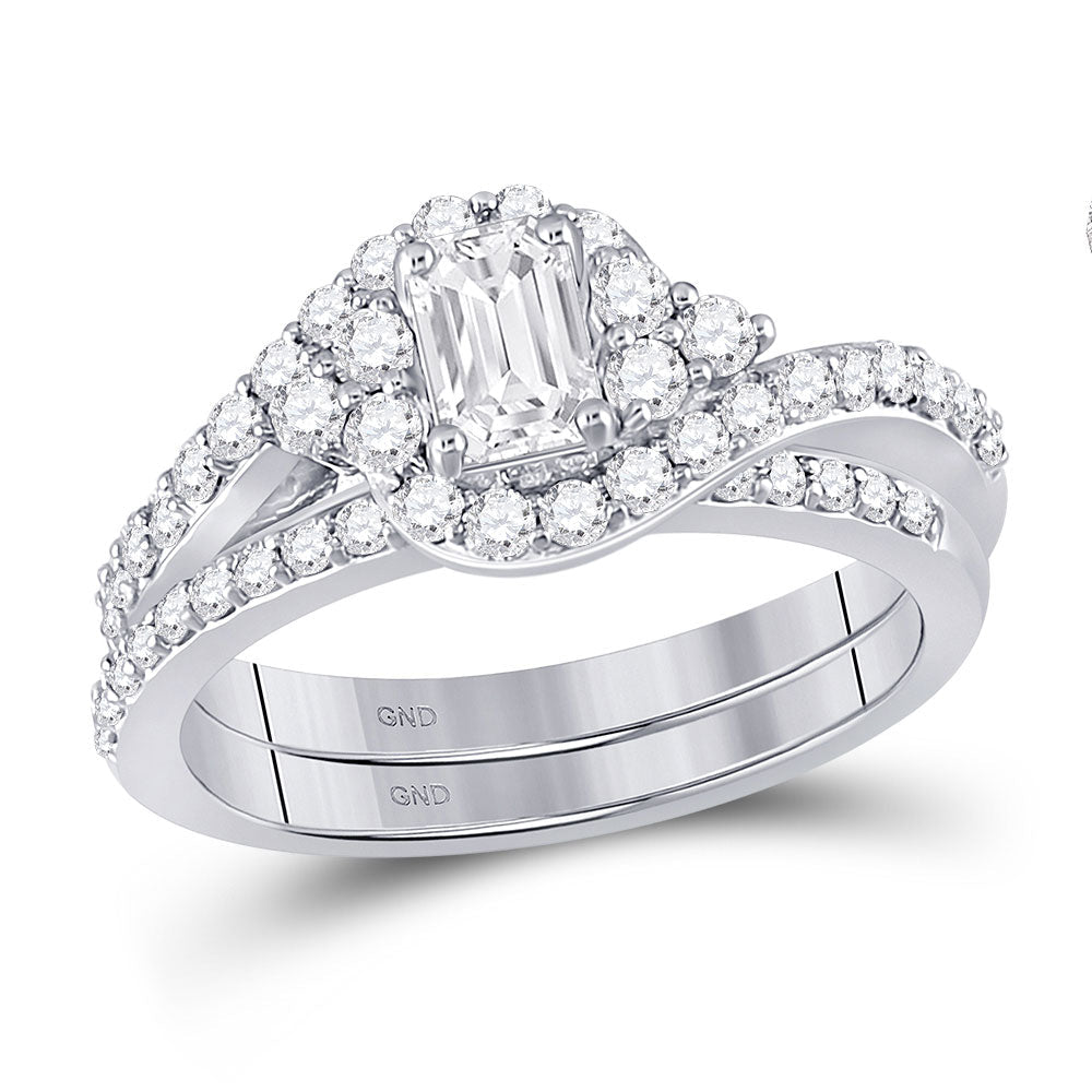 Radiant Love: 14kt White Gold Emerald Diamond Bridal Wedding Ring Band Set - Splendid Jewellery