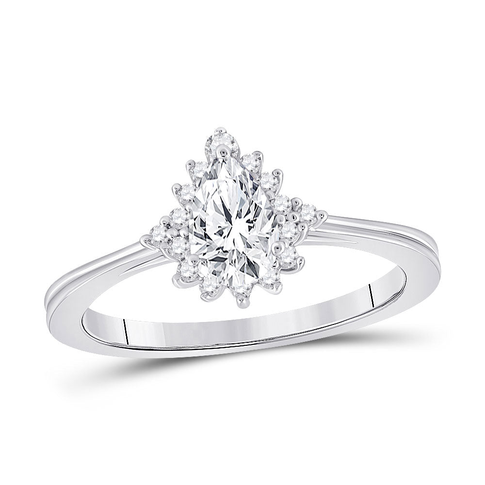 Radiant Love: 14kt White Gold Pear Diamond Solitaire Bridal Wedding Engagement Ring - Splendid Jewellery