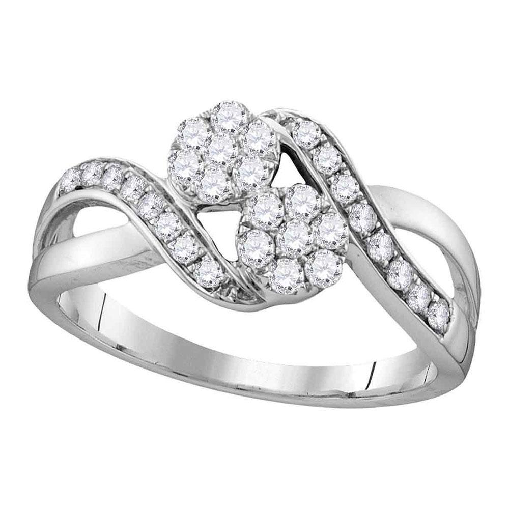 Radiant Love | 14kt White Gold Round Diamond 2 - stone Bridal Wedding Engagement Ring 1/2 Cttw - Splendid Jewellery