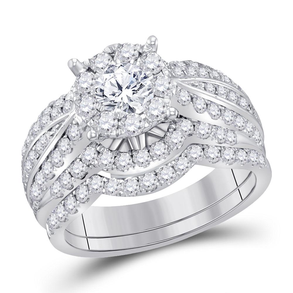 Radiant Love | 14kt White Gold Round Diamond Bridal Wedding Ring Band Set 1 - 7/8 Cttw | Splendid Jewellery - Splendid Jewellery