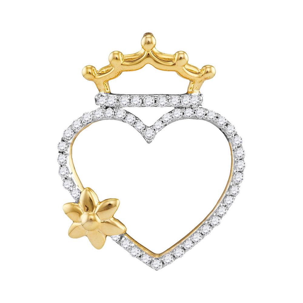 Radiant Love Blossom Pendant | 10kt Yellow Gold Womens Round Diamond Heart Crown Flower Pendant 1/4 Cttw | Splendid Jewellery - Splendid Jewellery