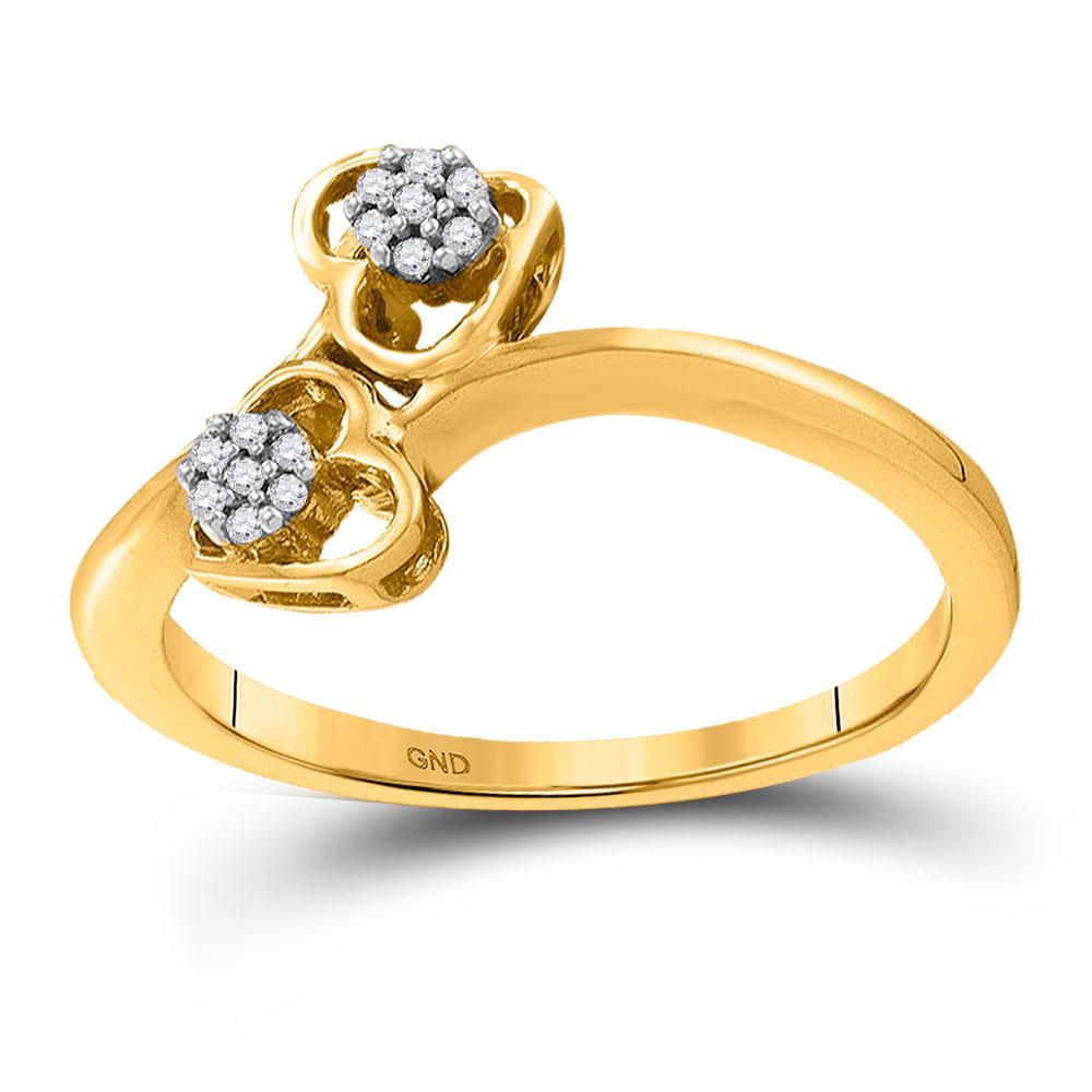 Radiant Love Diamond Heart Ring - 10kt Yellow Gold Womens Round Diamond Slender Double Heart Bypass Ring 1/20 Cttw - Splendid Jewellery