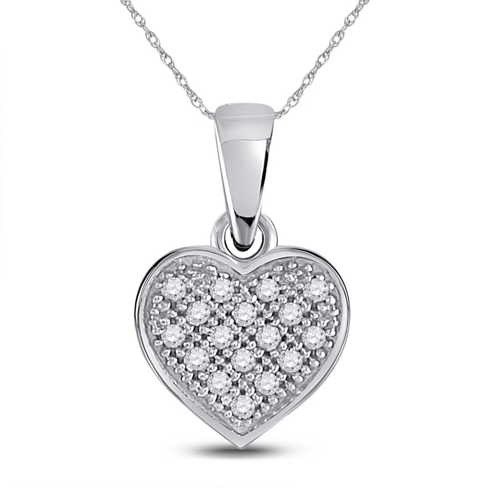 Radiant Love Diamond Pendant | 10kt White Gold Womens Round Diamond Heart Cluster Pendant 1/20 Cttw | Splendid Jewellery - Splendid Jewellery